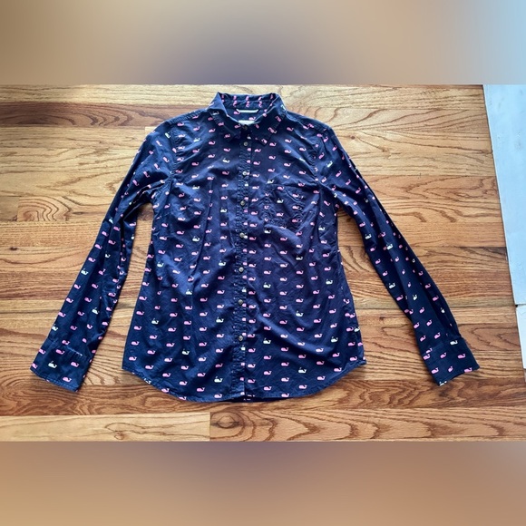 Merona Women’s Size Small Long Sleeve Whale Print Button Down Shirt - Picture 1 of 9